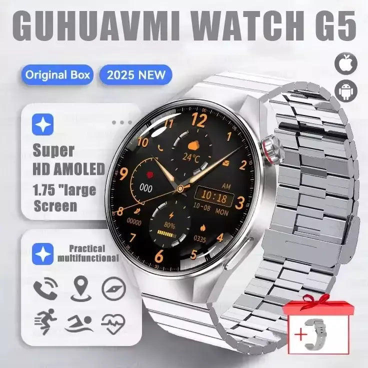 2025 novo relógio original g5 plus relógio inteligente 1.75 "hd tela amoled gps pista freqüência cardíaca bluetooth chamada bússola smartwatch para homem