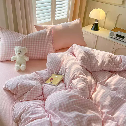 Conjunto de edredão reticulado com lençol e fronhas, roupa de cama quente, grade, completa, queen size, sem enchimento, novo, 2022, duplo