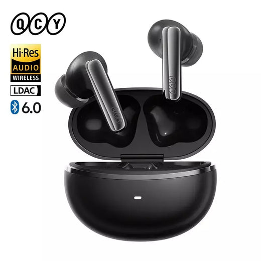 QCY MeloBuds N70 Fones de ouvido sem fio ANC Bluetooth 6.0 com cancelamento de ruído adaptativo LDAC, áudio de alta resolução, 6 microfones ENC, 50 horas de reprodução, carregamento sem fio, detecção intra-auricular