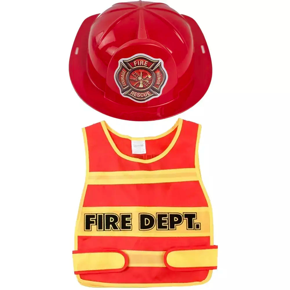 Conjunto de fantasia de bombeiro, chapéus e coletes, suprimentos para festa temática de bombeiro, fantasia para crianças, aniversário, dia das bruxas, vestido, suprimentos para festa