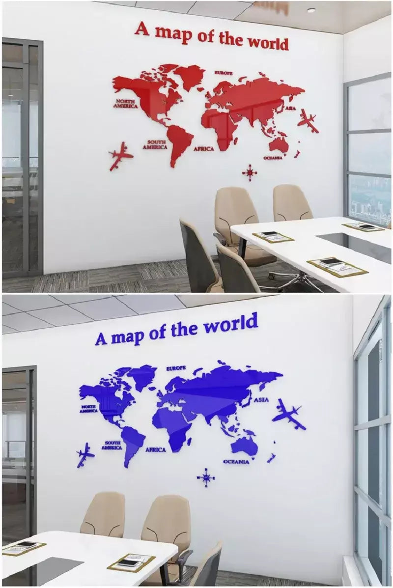 Mapa mundi 3d adesivo de parede acrílico cor sólida cristal quarto parede com sala estar sala de aula adesivos ideias de decoração de escritório