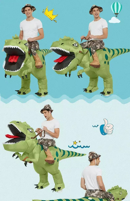 Traje de dinossauro inflável para adultos e crianças, Velociraptor, Festa de Carnaval de Halloween, Desenhos Animados Divertidos, Role Playing