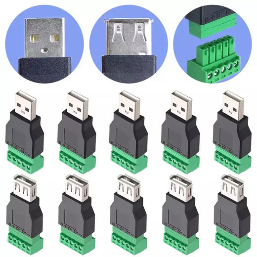 Conector tipo usb 2.0 com terminal de parafuso de 5 pinos, tomada usb macho fêmea sem solda para computador, tv, telefone, teclado, mouse