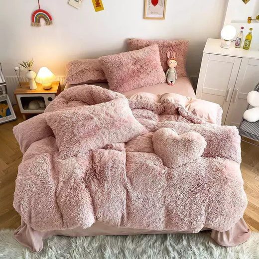Conjunto de cama luxuoso preto macio, capa de edredão Shaggy, 2 fronhas, zíper, veludo macio, 3pcs