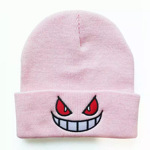 Boca olhos bordados elasticidade desenhos animados gorro inverno manter quente moda outono friso mulher masculino chapéu de malha crânio boné