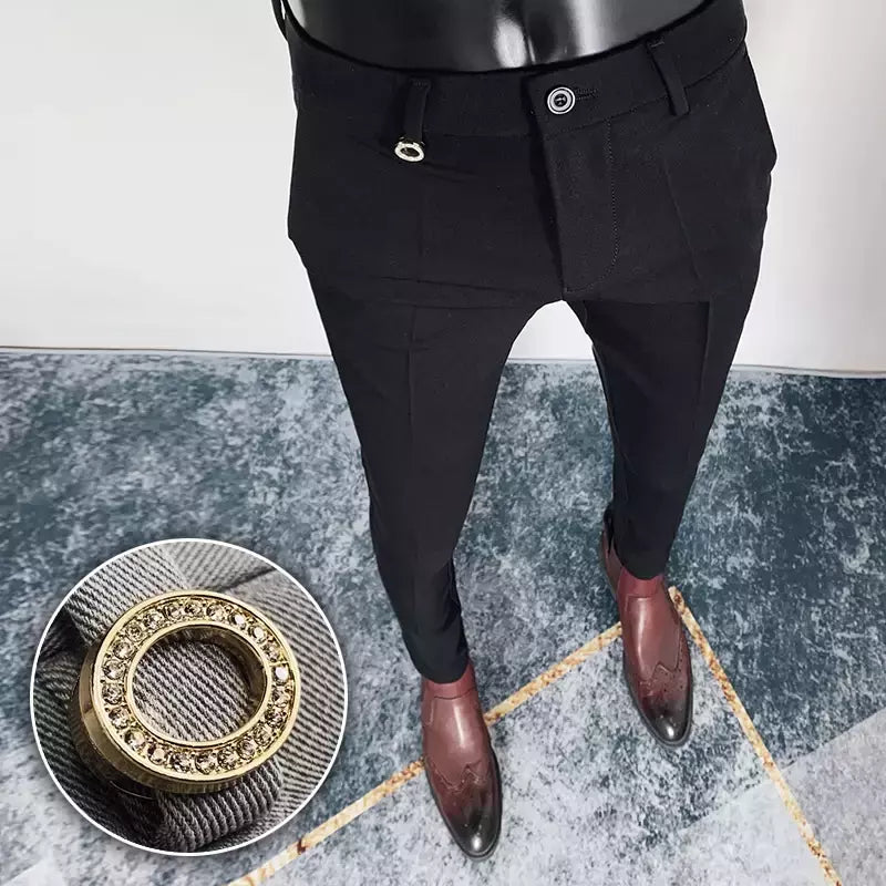 Calça reta de cintura alta britânica masculina, calça social, calça formal masculina italiana, calça de tornozelo, 2023