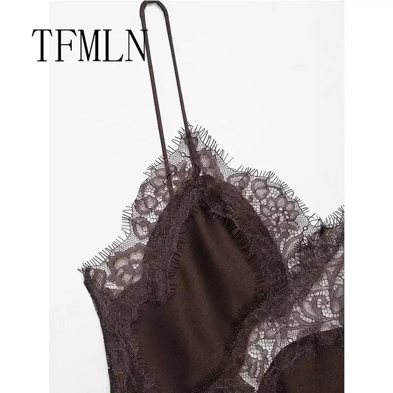 Tfmln feminino sexy rendas emenda vestidos de verão sólido sem mangas assimetria vestido sem costas magro festa feminina estilingue mini vestido