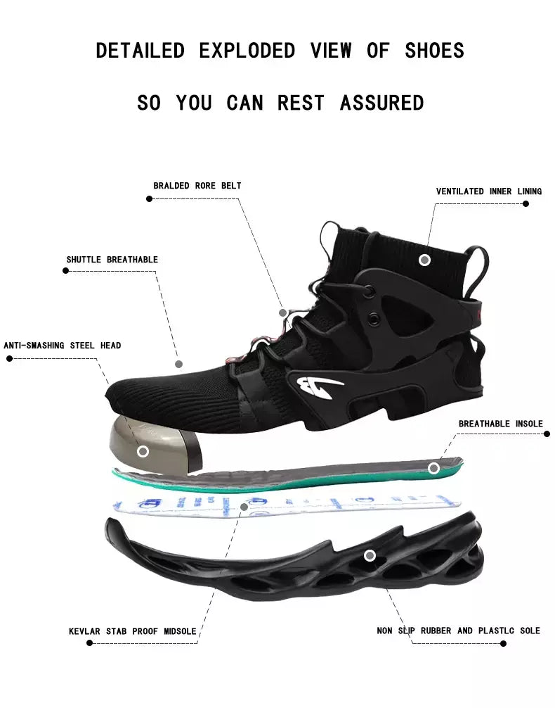 Tênis masculinos leves à prova de punção, sapatos de aço, botas indestrutíveis