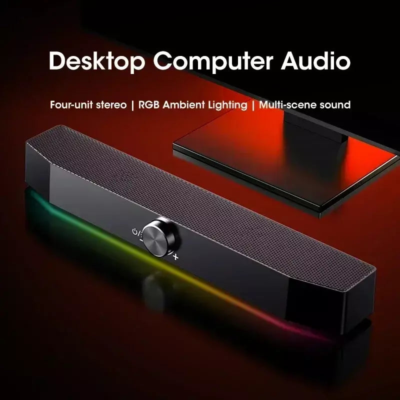 Barra de som sem fio Bluetooth 4D Surround RGB Luzes, subwoofer de graves profundos para laptop de jogos de PC de home theater, alto-falante multiroom 120W