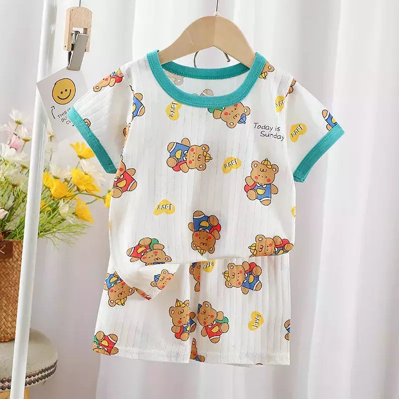 Conjunto de pijamas com estampa de dinossauro para meninos e meninas, camiseta e shorts infantis, terno infantil, verão, novo, 2 peças