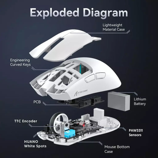 Mouse para jogos Bluetooth sem fio Attack Shark R1 X11, PAW3311, conectividade tri-mode, 59g leve, para PC, laptop e Mac