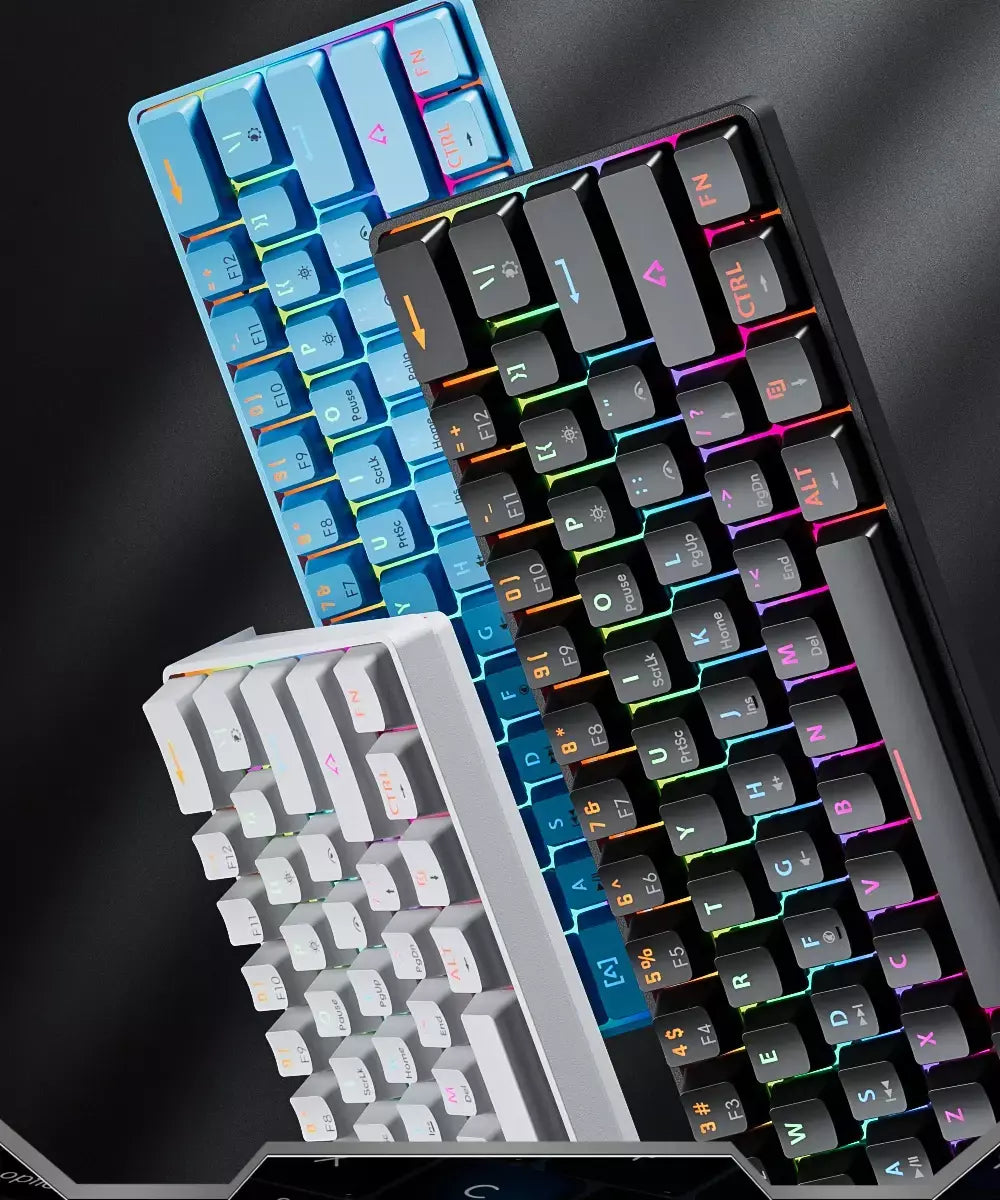 Mucai 61key esports teclado mecânico mini portátil com fio usb quente swappable rgb efeito de luz eixo vermelho compacto e prático