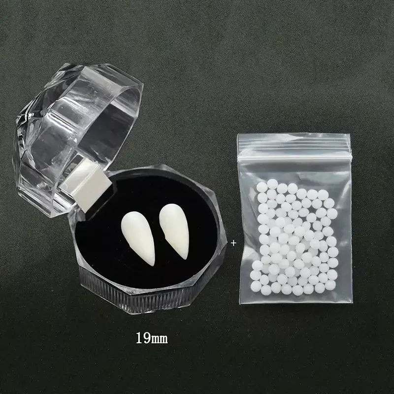 1 par de dentes de vampiro para halloween, presas para dentaduras, adereços para festa, fantasia diy, adereços para cosplay, dentes falsos, presas de resina com cola sólida