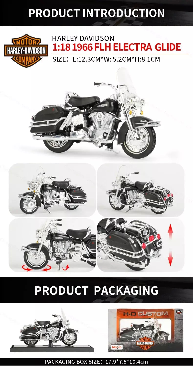 Maisto 1:18 Harley-Davidson 1966 FLH Electra Glide Die Cast Veículos Colecionáveis Hobbies Modelo de Motocicleta Brinquedos