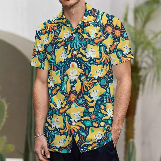 Camiseta havaiana masculina de manga curta, estampa de ovelha 3D, roupas de praia soltas, camisas grandes, verão