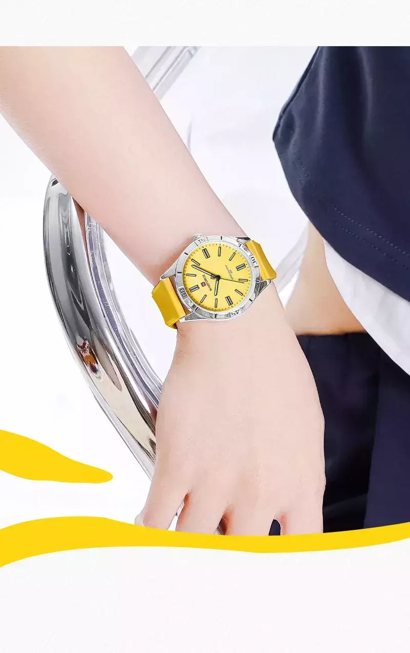 Naviforce relógio de pulso feminino simples, pulseira de silicone impermeável, novo design, moda, para senhoras, 2024
