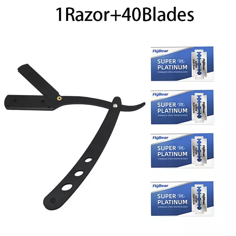 Lâmina de aço inoxidável dobrável para homens, navalha antiquada, raspador manual, raspador de rosto, barbeiro, corpo, faca de depilação facial, nova