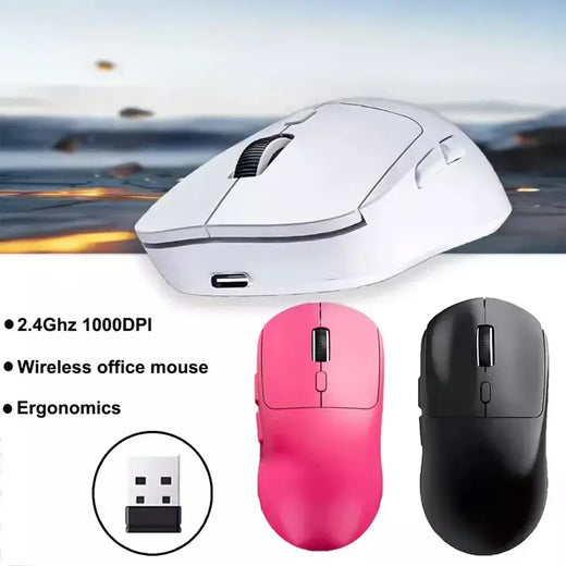 Mouse para jogos sem fio leve, sensor óptico 2.4G USB-C Bluetooth DPI PAW3395, adequado para PC/laptop/Win/Mac.