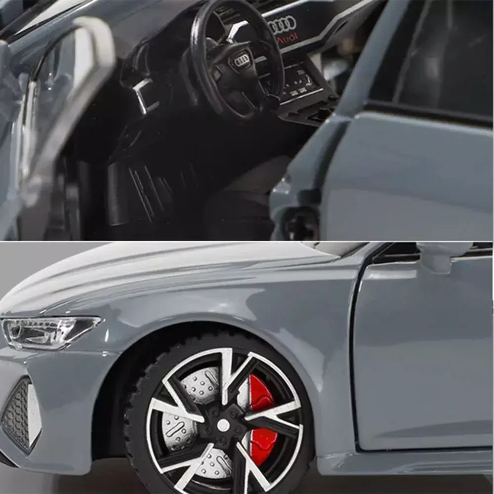 1:32 Audi RS6 Modelo de carro de brinquedo com portas de som e luz, modelo fundido de liga aberta, coleção de veículos para meninos e adultos, presente de festival