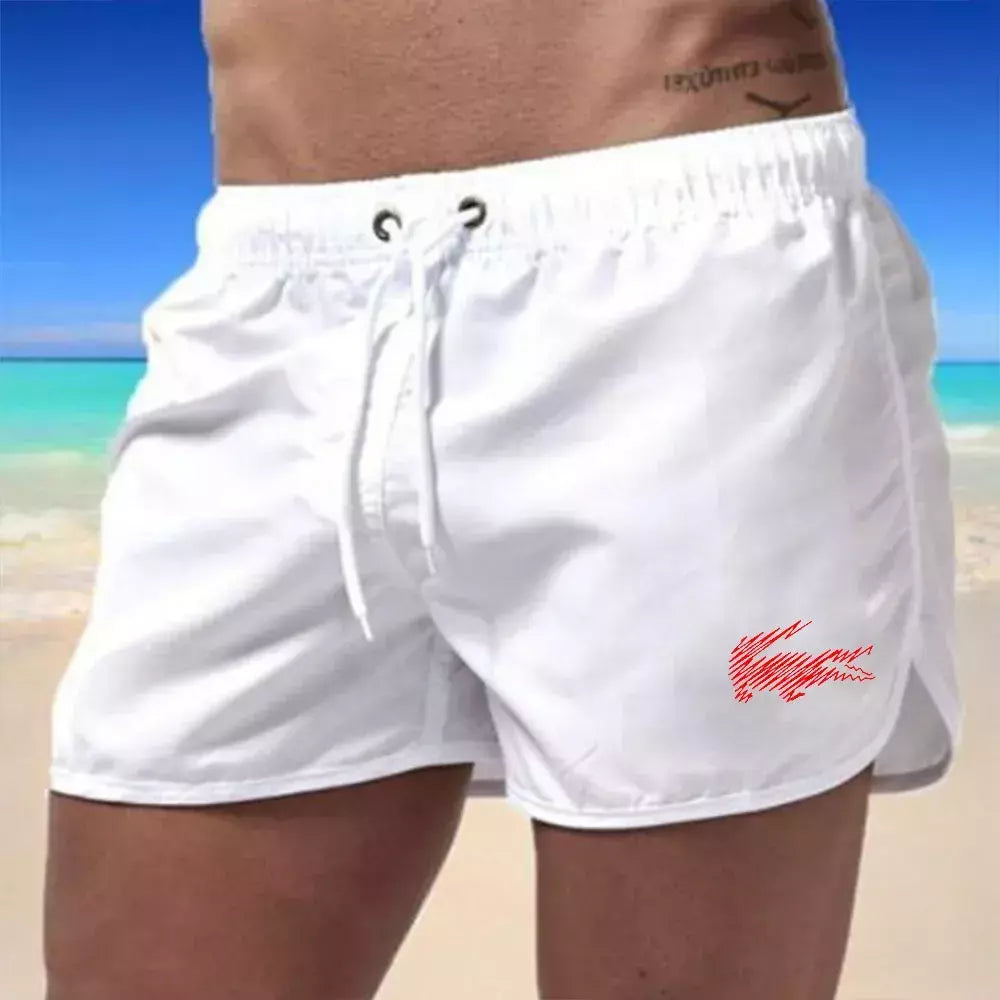 Calção de banho com cordão masculino, roupa de banho, shorts de banho, shorts respiráveis, surfe de verão, calções de praia, calças esportivas