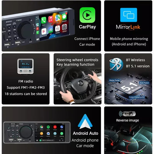 Rádio automotivo carplay de 1 din 4 ", bluetooth, android-auto, reprodutor de mp5, mãos livres a2dp, usb tf aux estéreo, unidade principal multimídia f7805c