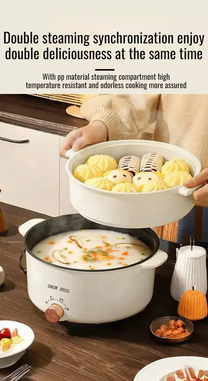 Pote de cozinha elétrico para dormitório estudantil, uso doméstico, panela quente multifuncional, panela elétrica pequena integrada, frigideira antiaderente