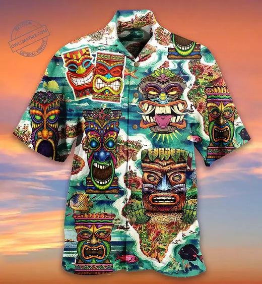 Camisas Tiki de mangas curtas masculinas, estampa 3D, tendência legal da moda, tops havaianos para festas na praia, tops soltos e respiráveis, 2024