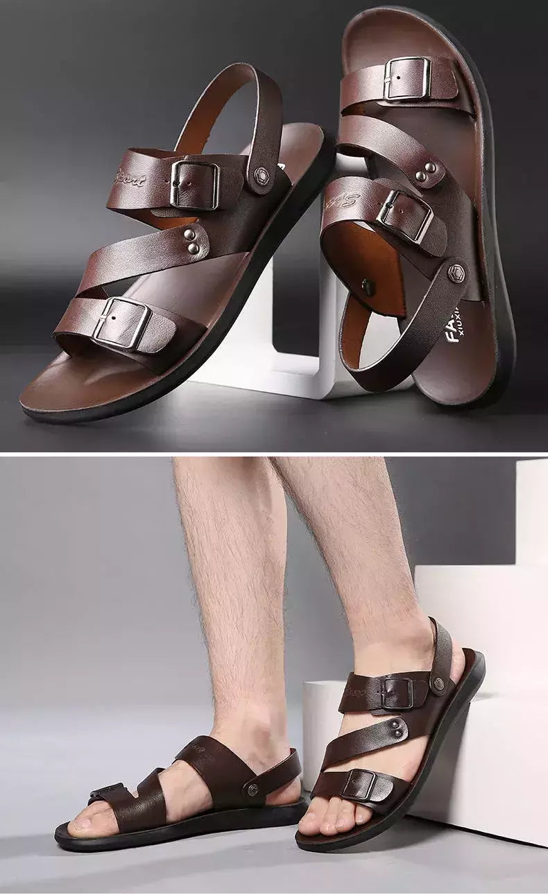 Moda Confortável Sandálias Masculinas Cor Sólida Open Toe Mens Sandálias De Couro 2023 Novos Chinelos De Praia para Calçado De Couro Masculino