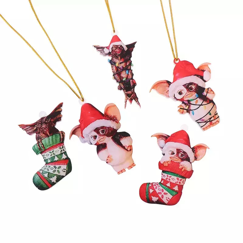 Gremlins Gizmo em Santa Hat Pendurado Ornamento Festivo, Filhote Bonito Ornamento Acrílico, Presente de Natal, Fontes Do Partido Festivo