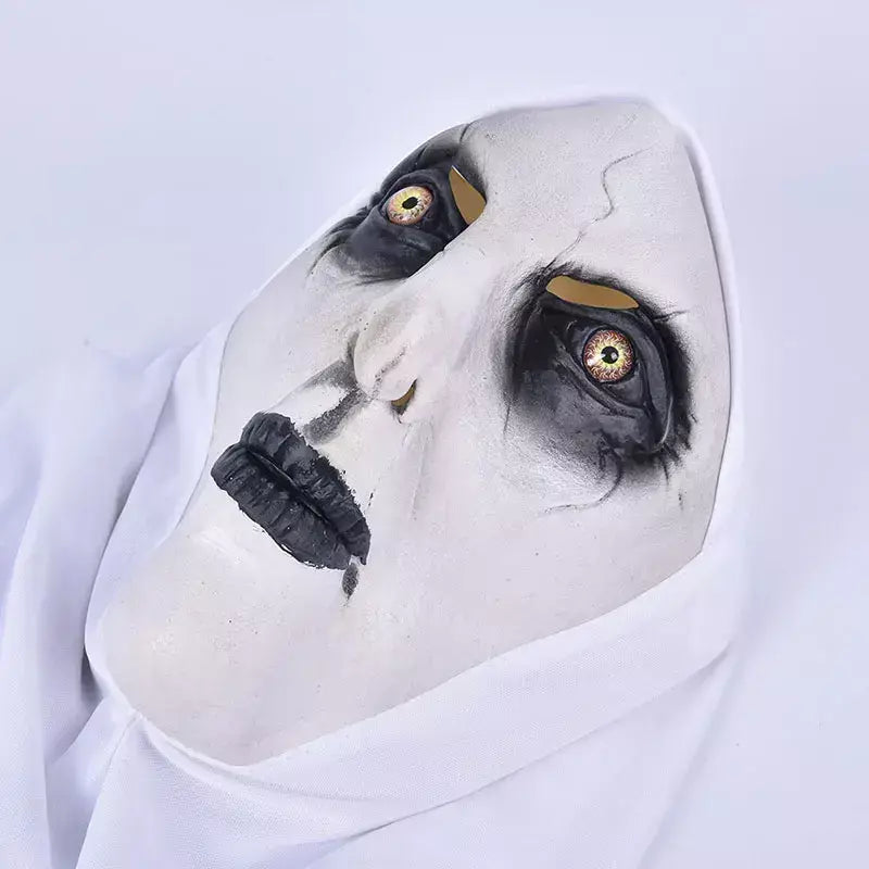 Assustador Freira Cosplay Látex Máscara com Lenço, Máscara Horror, Freira, Traje De Halloween