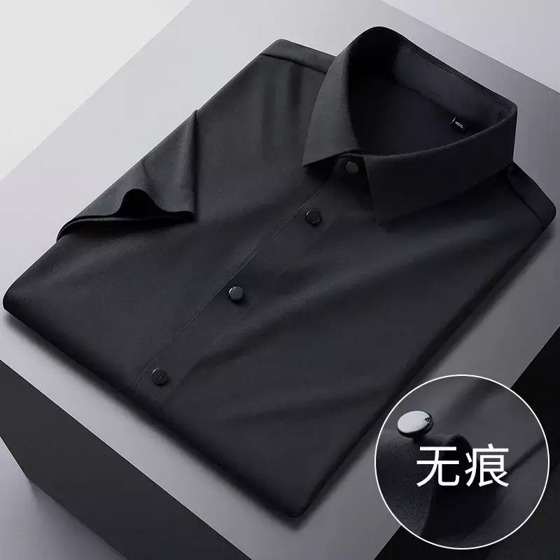Camisa de spandex fina de manga comprida masculina, manga curta, elástica alta