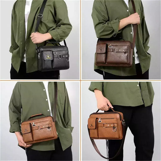 Bolsa mensageiro tiracolo de couro masculina, maleta de ombro empresarial, bolsa casual de viagem de grande capacidade, nova moda