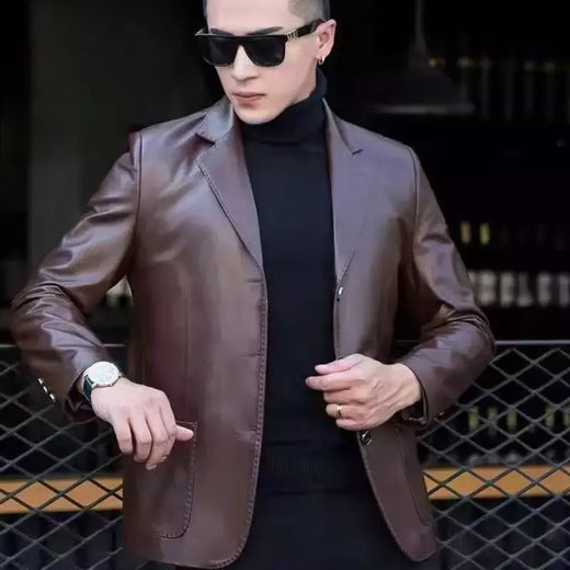 Blazers e ternos de couro masculinos, jaqueta marrom de alta qualidade, casacos de negócios, moda Premium, 2024