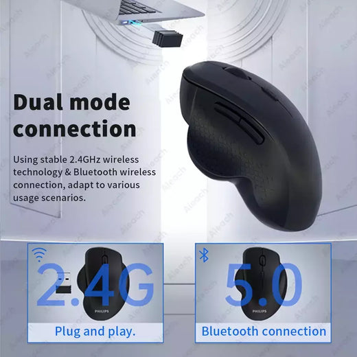 Dual Mode Mouse de Computador Sem Fio, 1600 DPI, Recarregável, Ergonômico, Bluetooth, Laptop, Notebook, iPad, Tablet, Mac, Chromebook