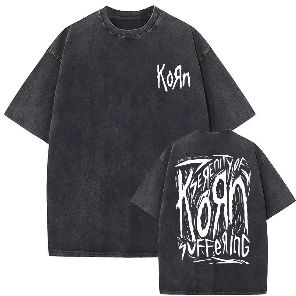 Camisetas com estampa de esqueleto masculinas, banda de rock vintage lavada, Korn caindo longe de mim, camiseta gótica, camiseta masculina extragrande, moda