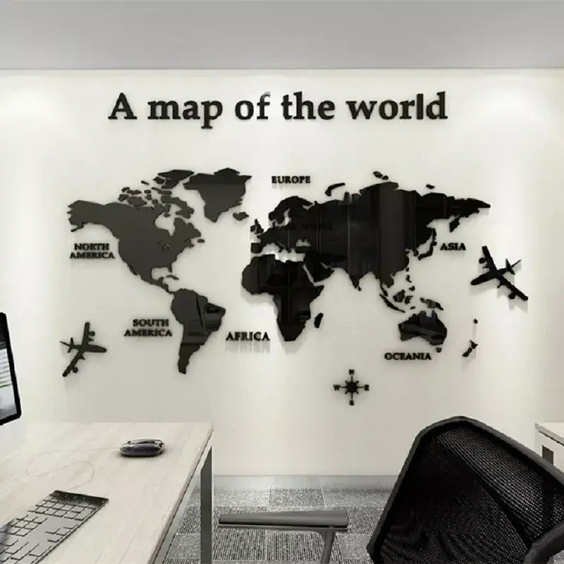Mapa mundi 3d adesivo de parede acrílico cor sólida cristal quarto parede com sala estar sala de aula adesivos ideias de decoração de escritório