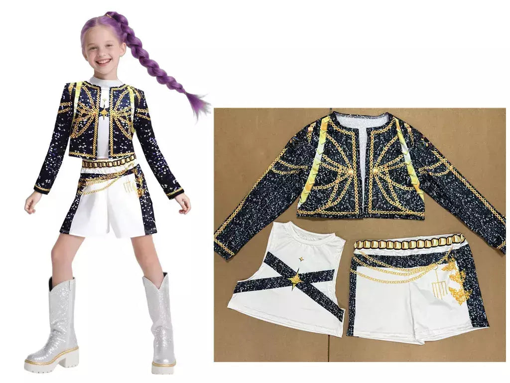 Halloween crianças zoey mira rumi cosplay traje carnaval, k-pop caçadores menina grupo ídolo role play vestir-se terno