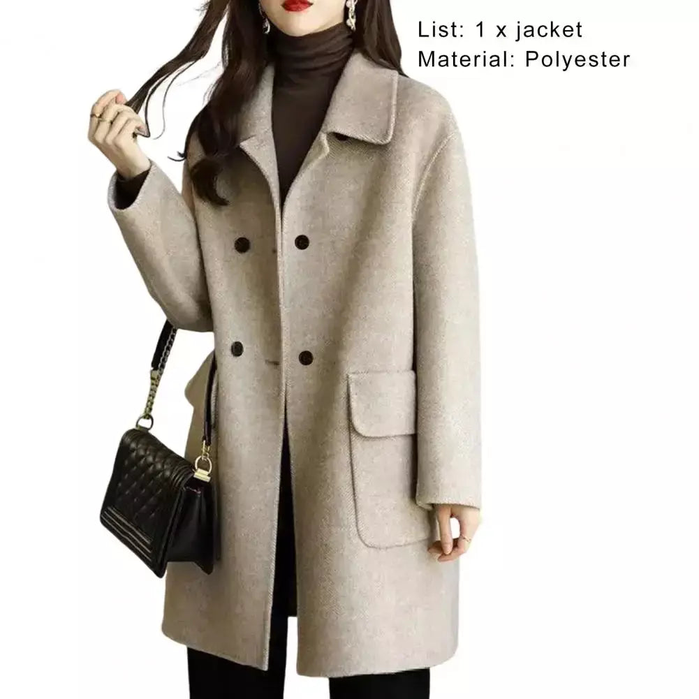 Casaco de lã feminino trespassado lapela gola de comprimento médio lã trench coat ultra-grosso moda manter quente inverno outwear casaco