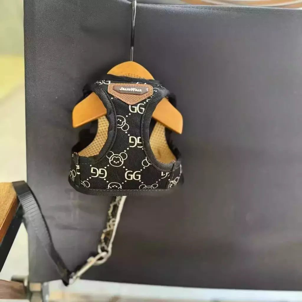 Preto cáqui cão arnês colete e trela conjunto de luxo pet cinta andando coleira chumbo colete para filhote de cachorro animal schnauzer chihuahua