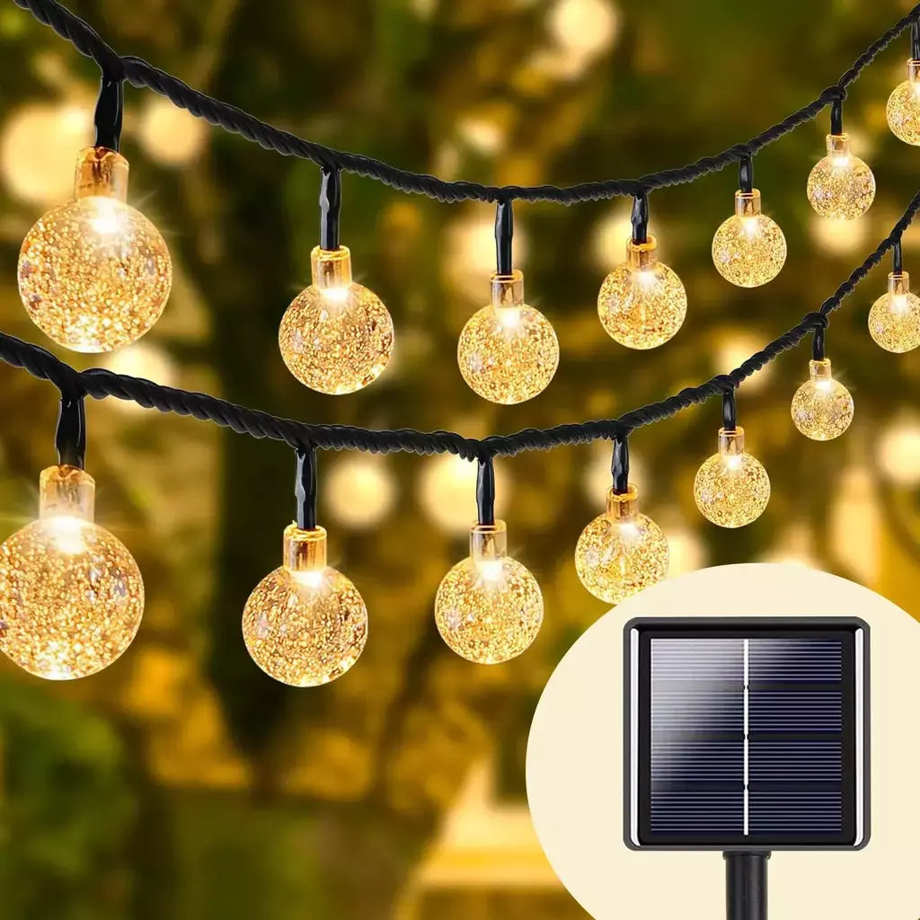 Solar Crystal Ball Fairy String Lights, decoração de Natal impermeável, guirlanda de acampamento ao ar livre, festa de jardim, 5m, 20L, 1Pc