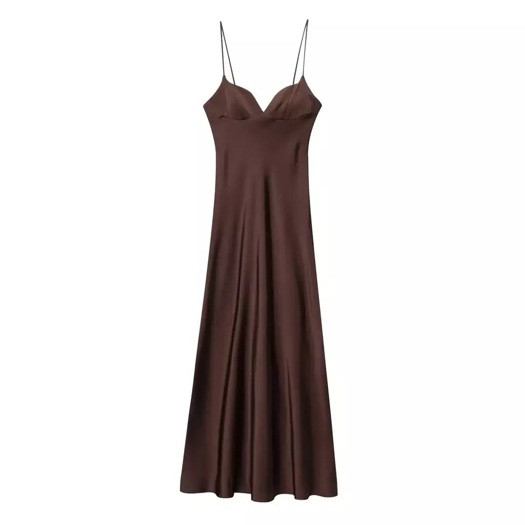 2025 verão novos produtos temperamento feminino sexy cetim texturizado vestido moda sexy suspender vestido