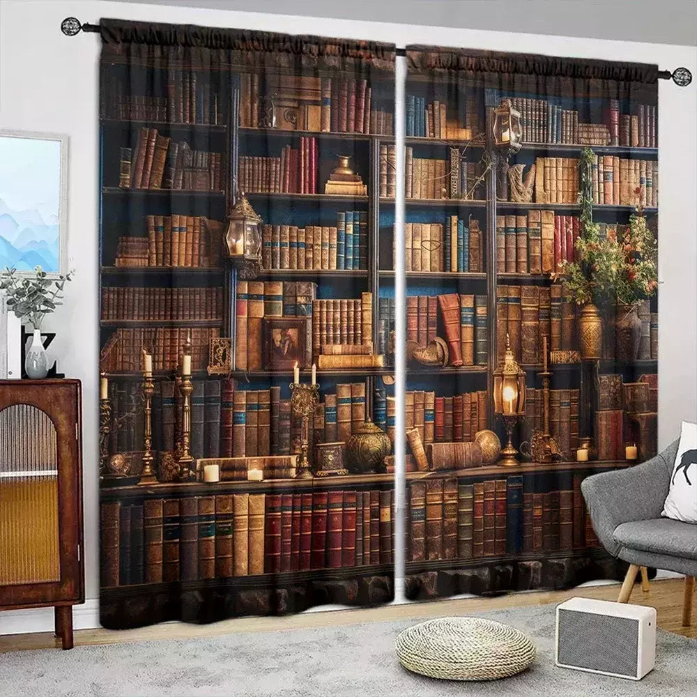Idade Média Cortina impressa para Home Decor, tratamento janela de bolso, quarto, escritório, cozinha, sala de estar, haste, 2pcs