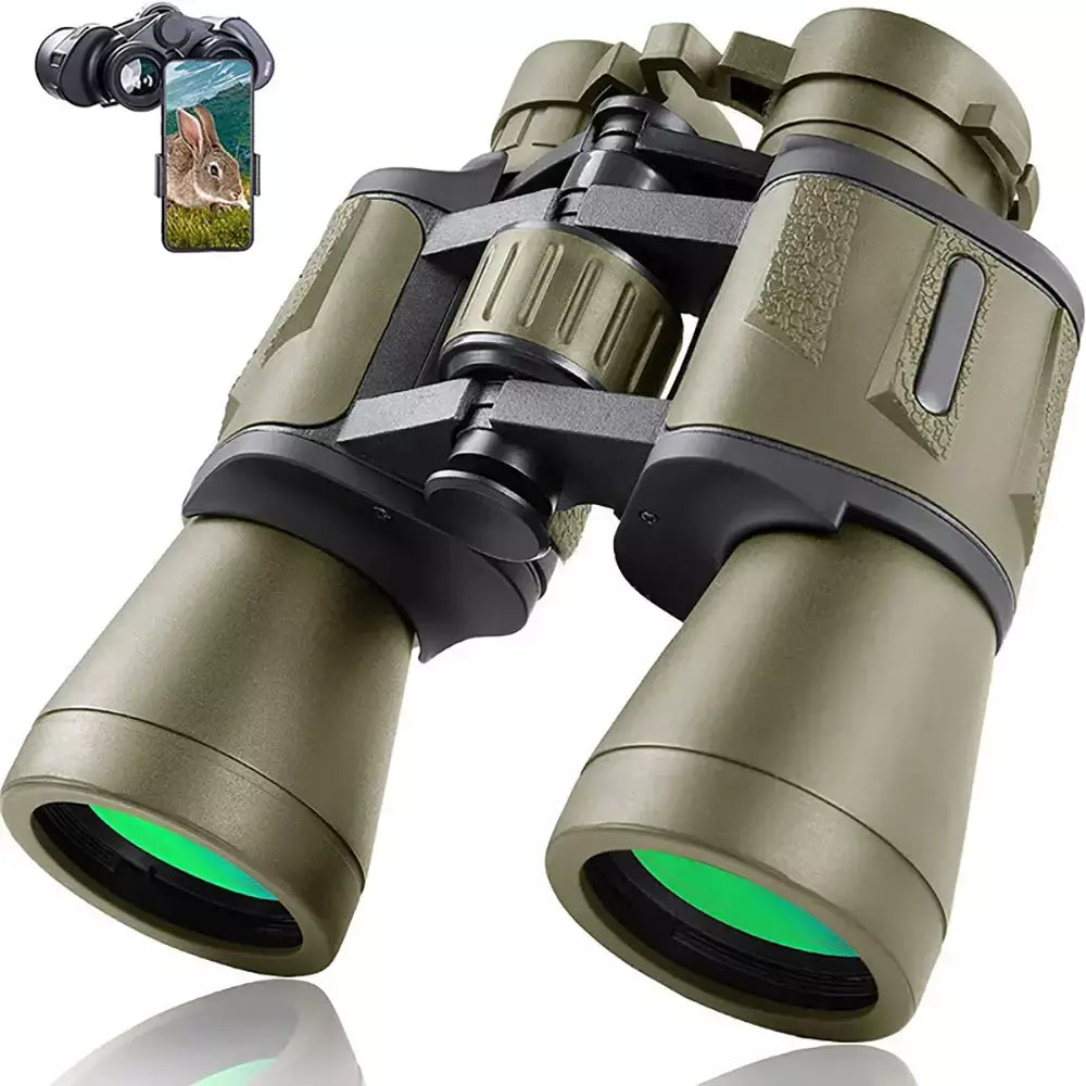 Binóculos militares 20x50 para adultos com adaptador de smartphone com prisma BAK4 Lente FMC Telescópio Binóculos táticos para caminhadas