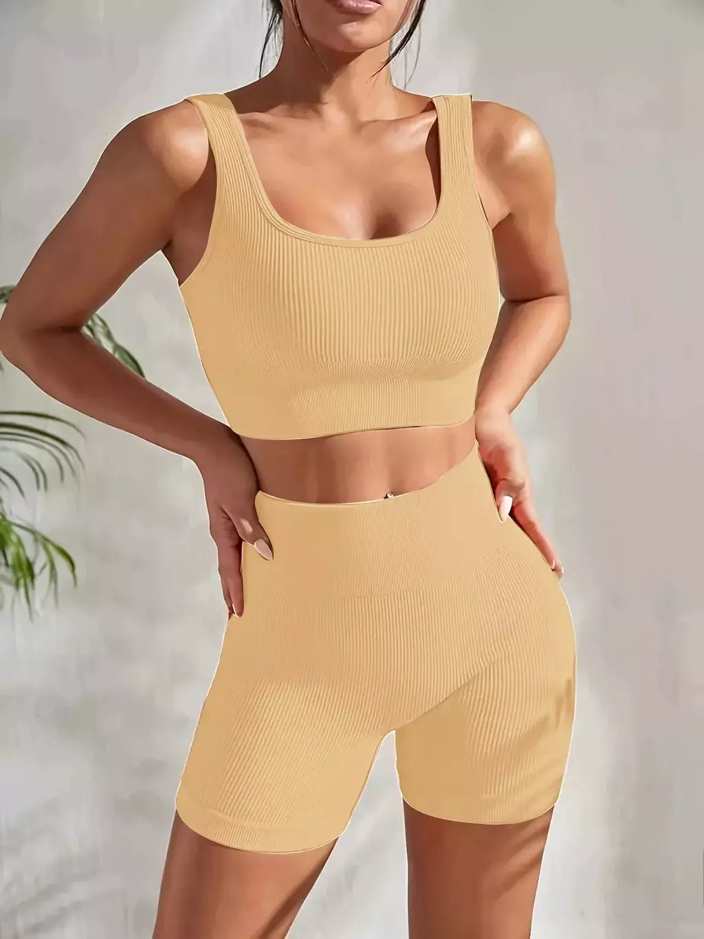 Terno de Yoga Esportivo de Secagem Rápida para Mulheres, Fitness Wear, Rosqueado, Shorts Apertados, Roupas de Treino Apertadas, Pêssego, Clássico