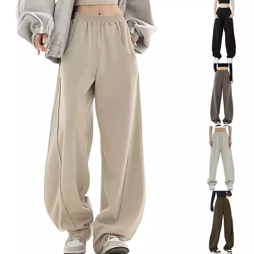 Calça esportiva de perna larga feminina, bolsos elásticos, tubo reto, calça sanitária solta, casual, na moda, nova, S-2XL, 2024