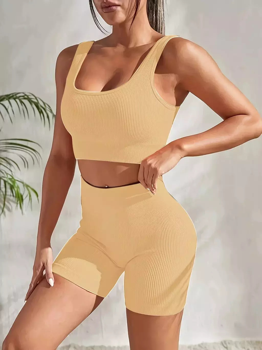 Terno de Yoga Esportivo de Secagem Rápida para Mulheres, Fitness Wear, Rosqueado, Shorts Apertados, Roupas de Treino Apertadas, Pêssego, Clássico
