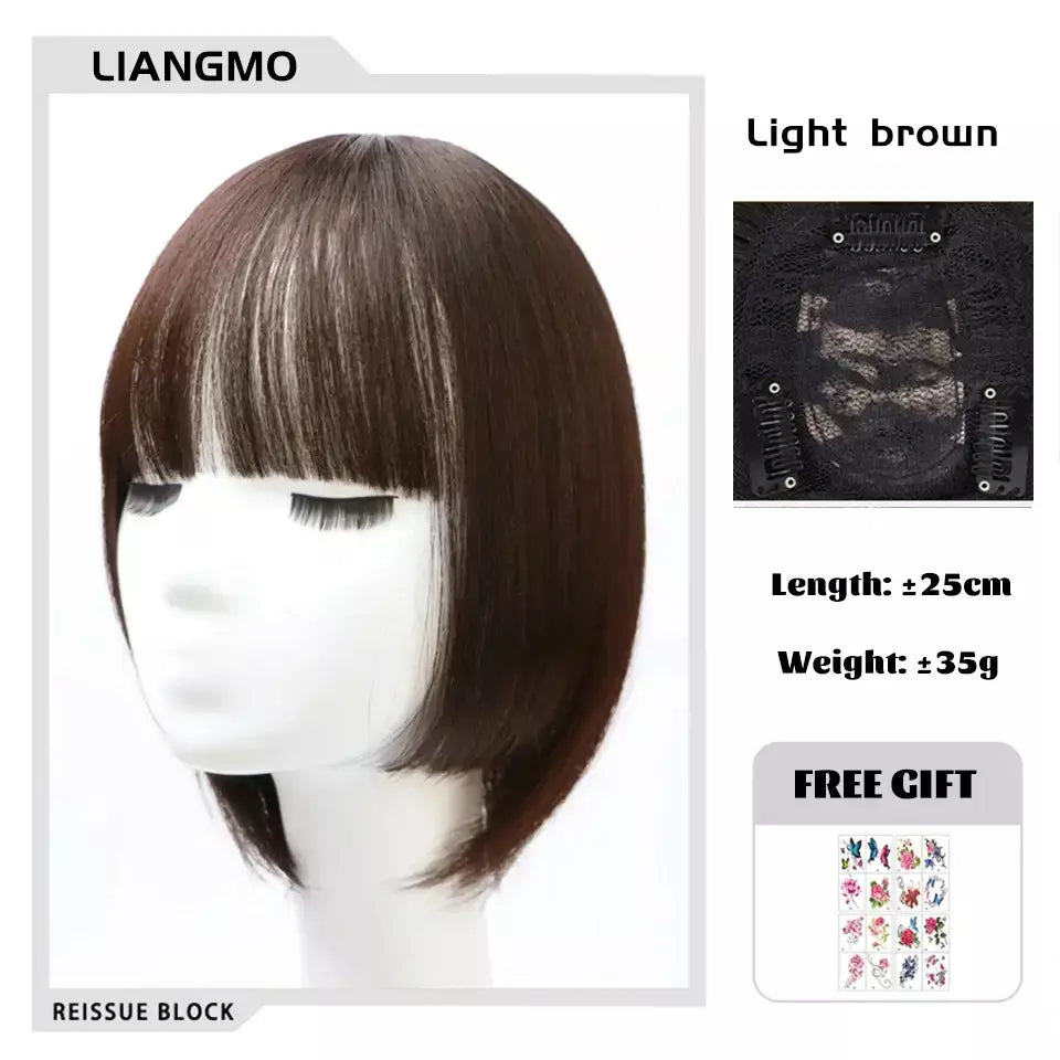 Lm fino 3d ar franja de cabelo em linha reta puro franja clipe em extensões de cabelo topper franja 3d invisível sem costura cabeça peruca de cabelo