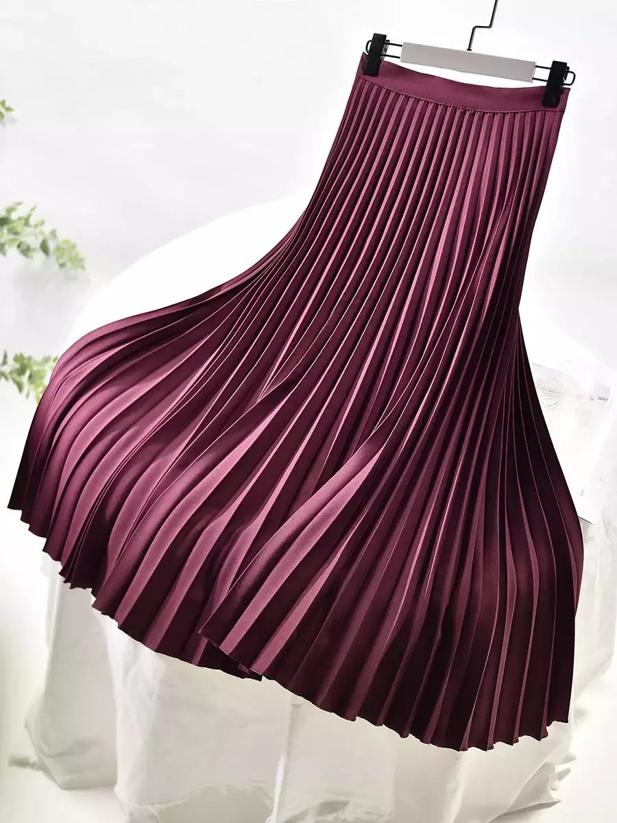 Marca designer feminino primavera outono elegante chique sólido saia plissada cintura alta moda de luxo com elástico feminino C-035