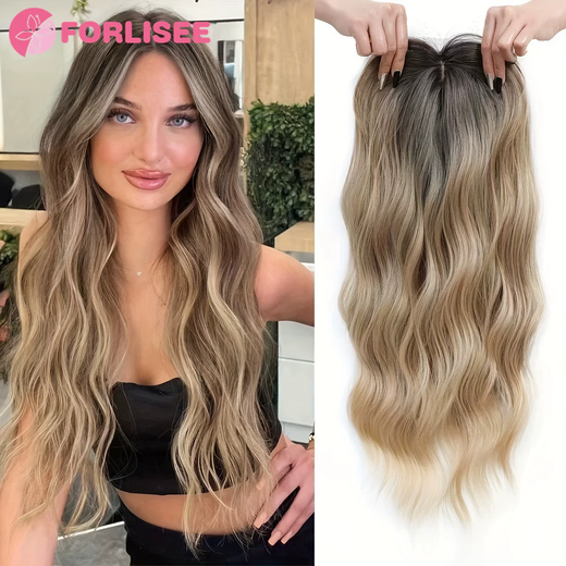Toppers de cabelo ondulado de 22 polegadas para mulheres toppers peças de cabelo para mulheres com desbaste cabelo ombre destaque peruca sintética clipe no cabelo