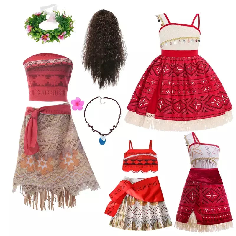 Meninas roupa cosplay traje das crianças festa vestido de princesa verão casual praia vestido colar peruca conjunto vestidos de festa para meninas